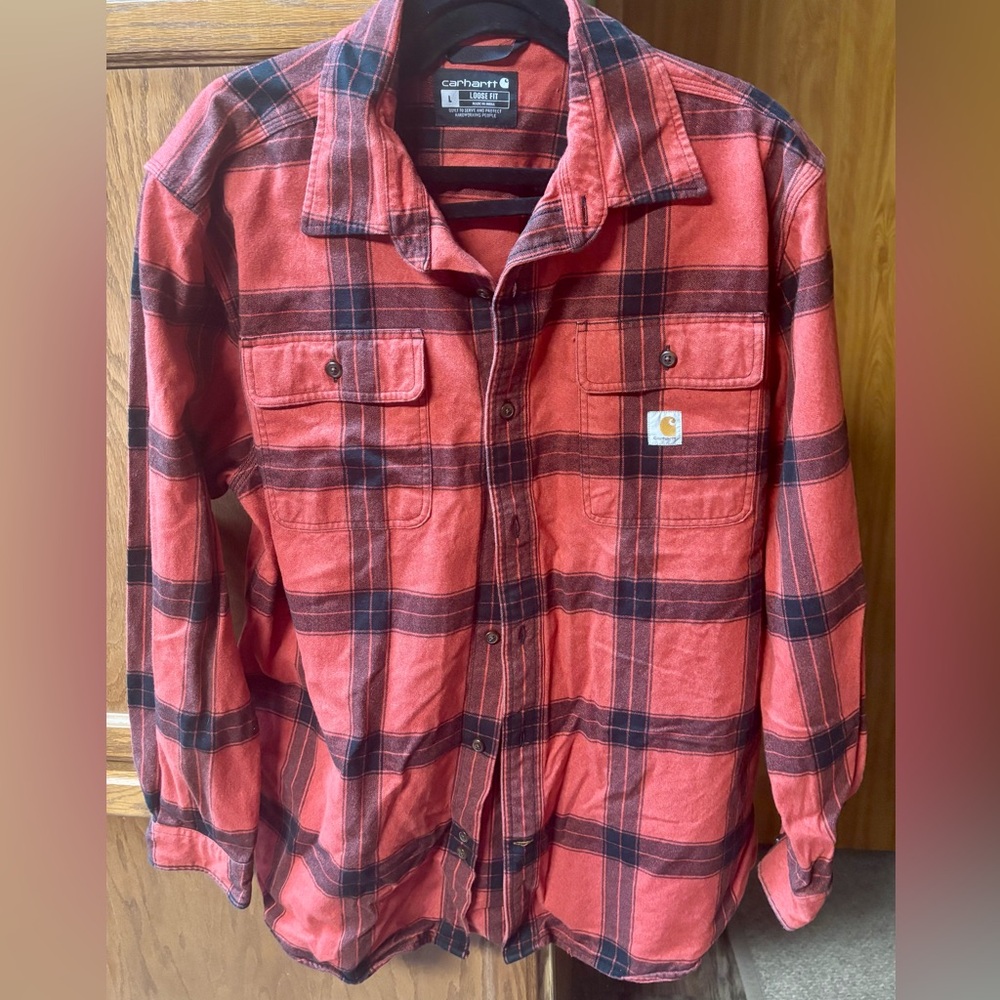 Carhartt Red and Black Loose Fit Flannel Shirt- Large